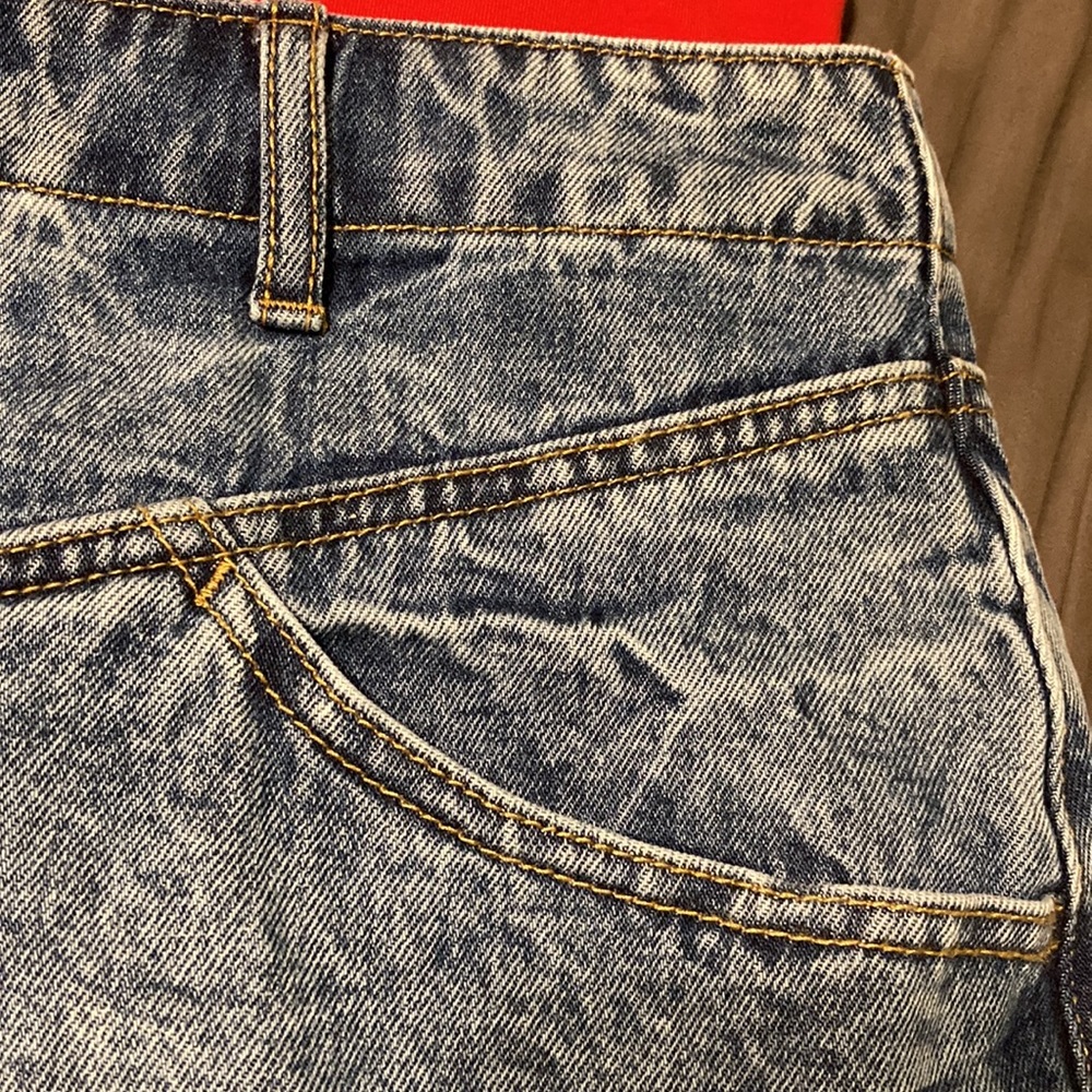 Forever 21 LA Denim Jean Distressed Mini Skirt Size 31 XL Vintage Acid Wash Look - Picture 5 of 10